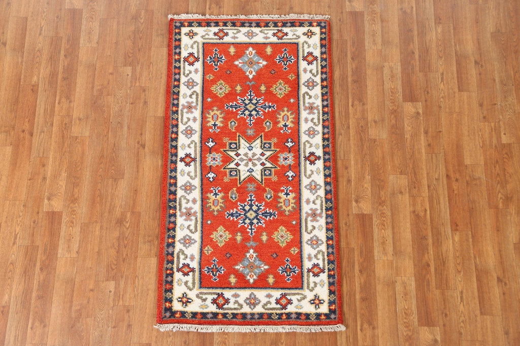 Hand-Knotted Wool Kazak Oriental Runner Rug 2x5