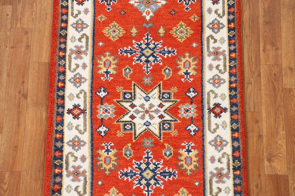 Hand-Knotted Wool Kazak Oriental Runner Rug 2x5