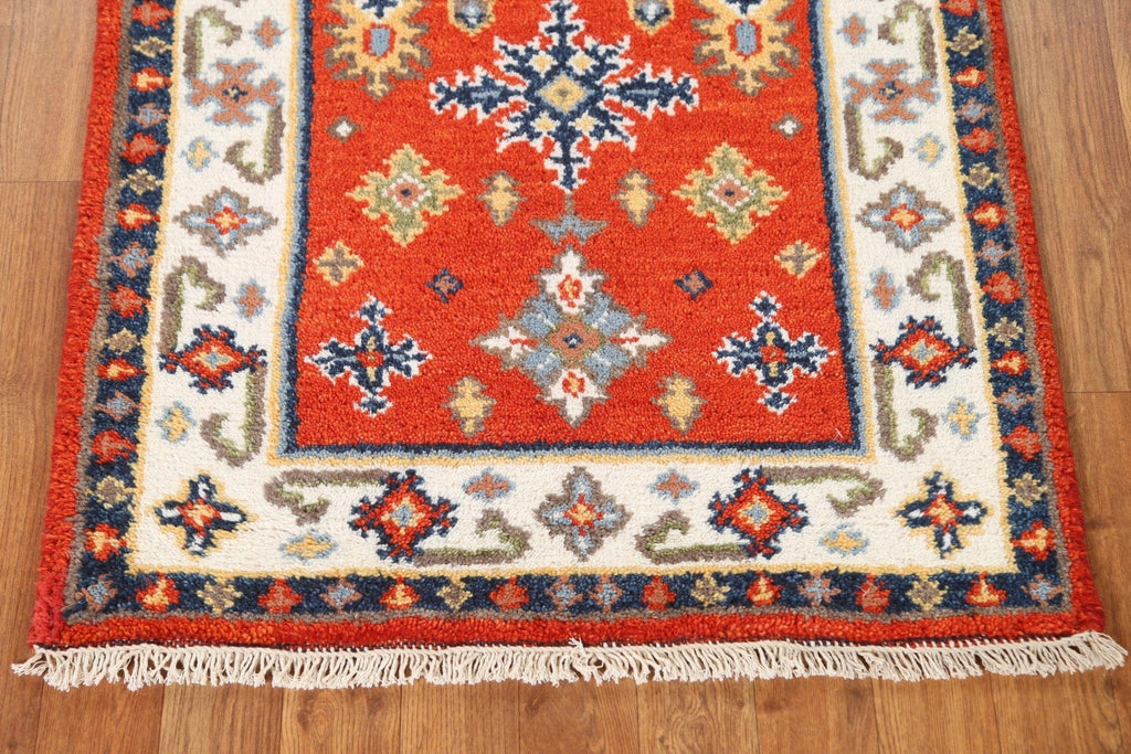 Hand-Knotted Wool Kazak Oriental Runner Rug 2x5