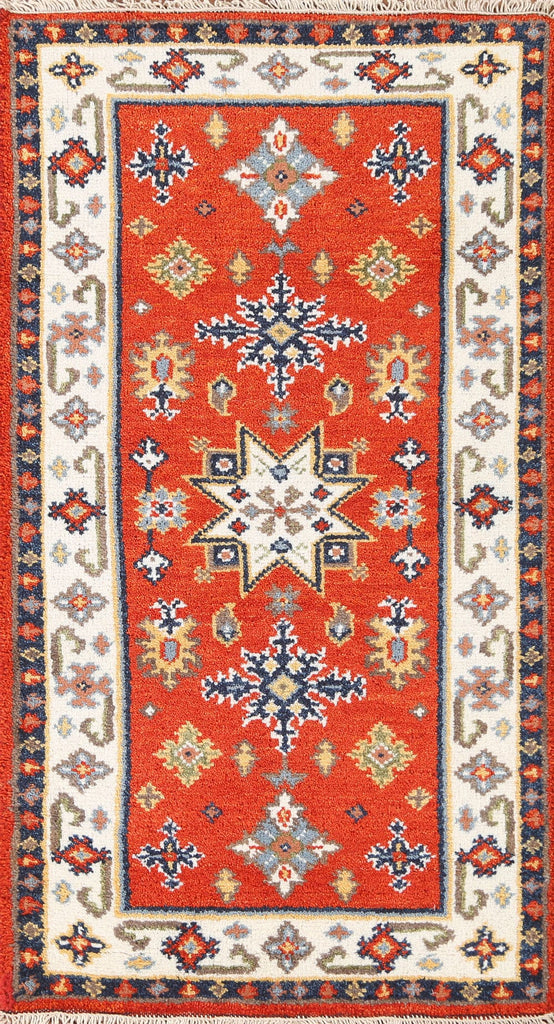 Hand-Knotted Wool Kazak Oriental Runner Rug 2x5