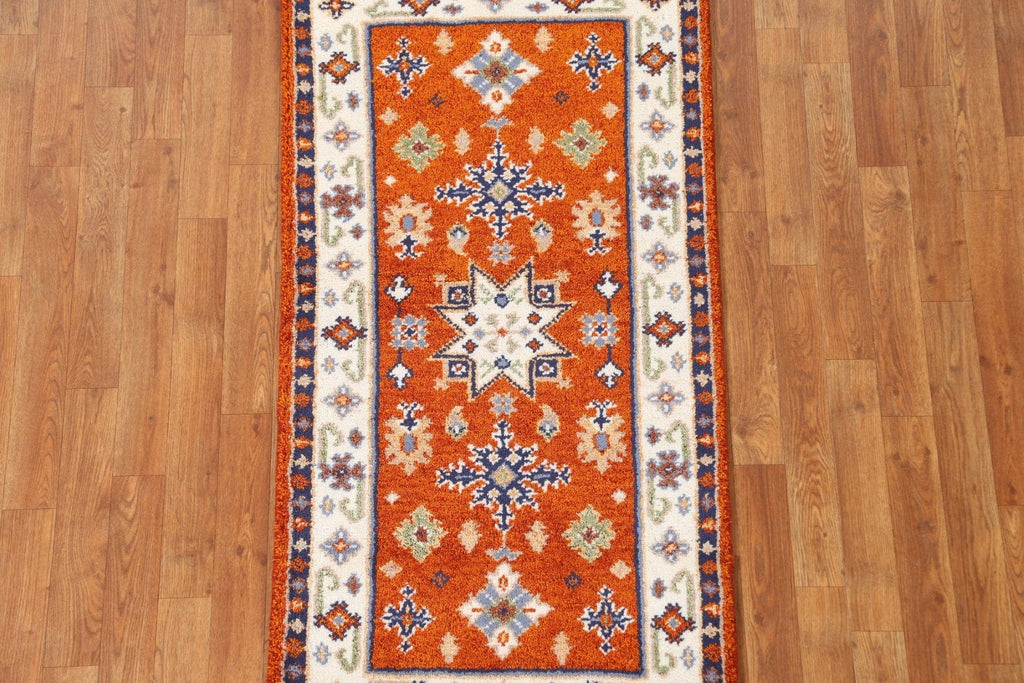 Orange Wool Kazak Oriental Runner Rug 2x5