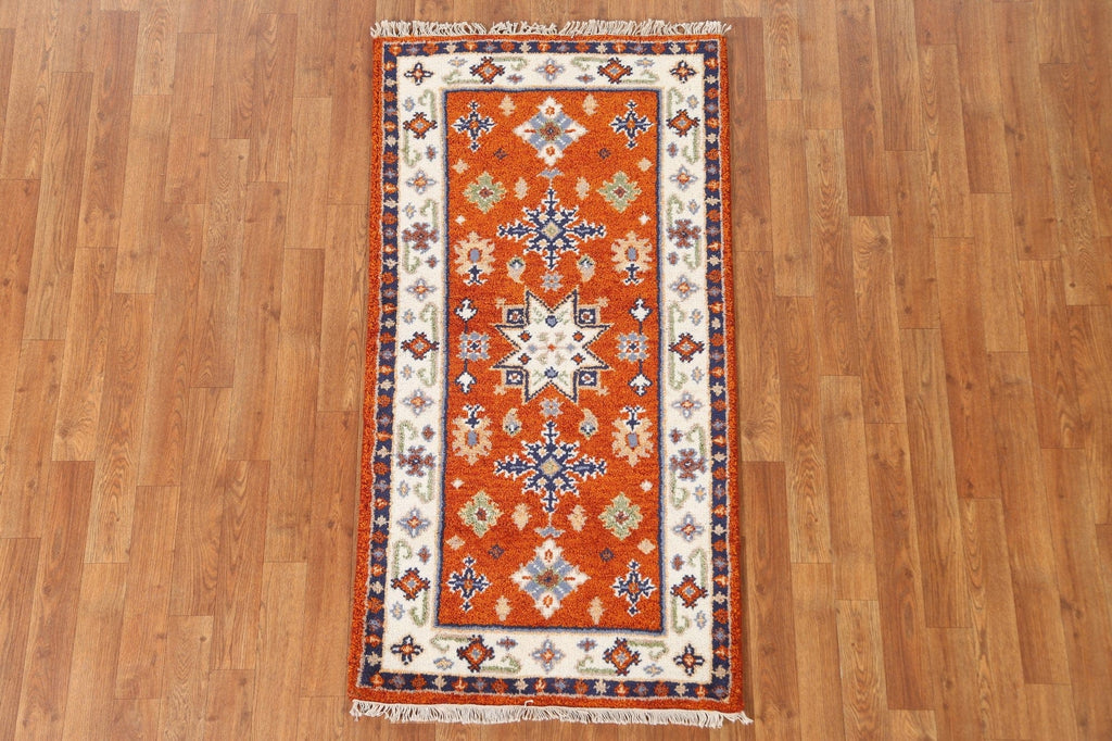 Orange Wool Kazak Oriental Runner Rug 2x5