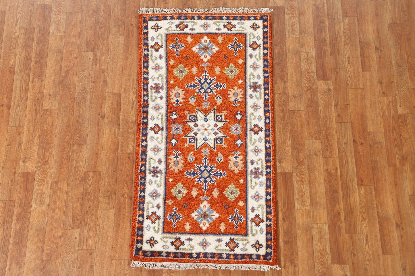 Orange Wool Kazak Oriental Runner Rug 2x5