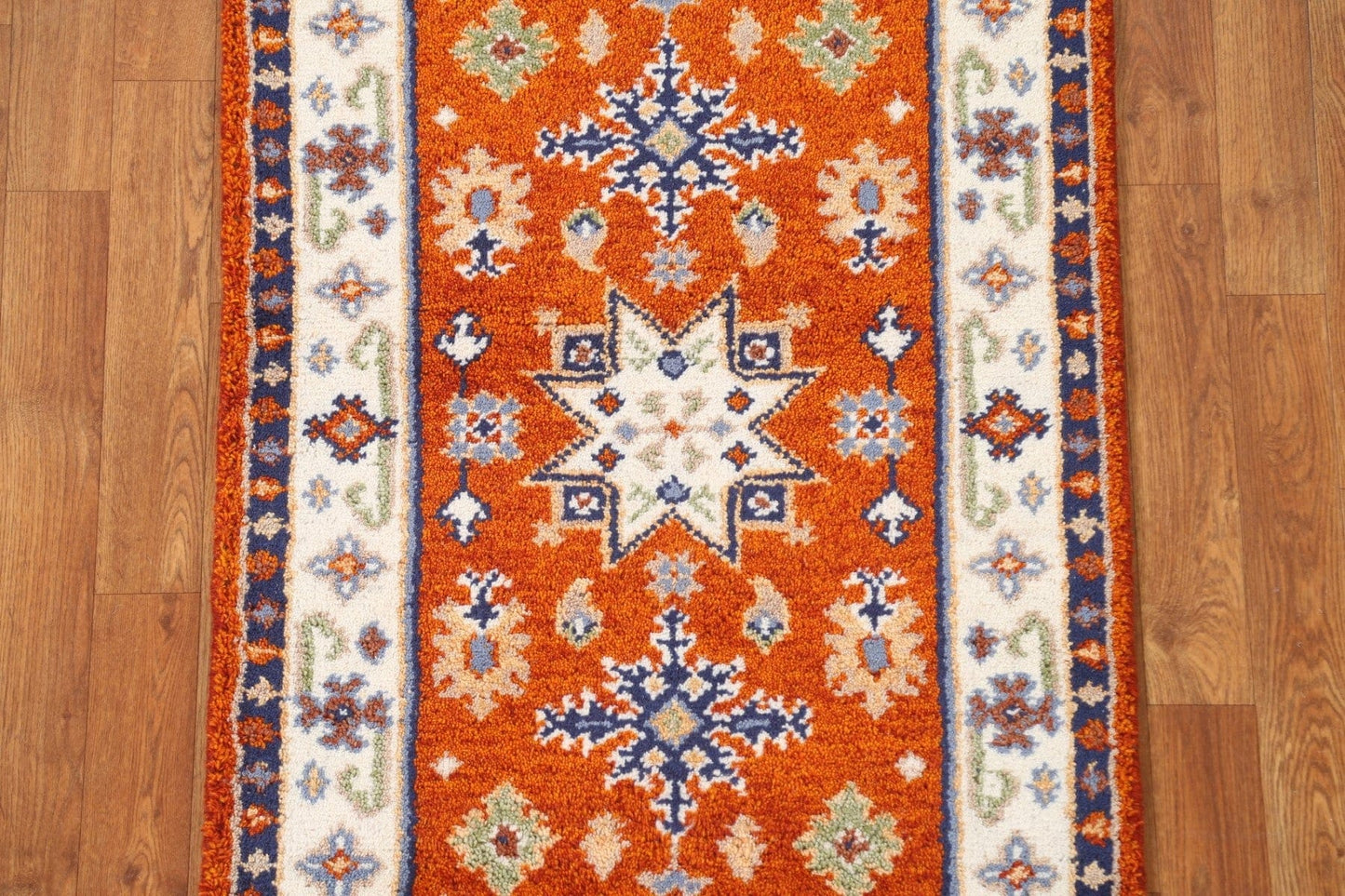 Orange Wool Kazak Oriental Runner Rug 2x5