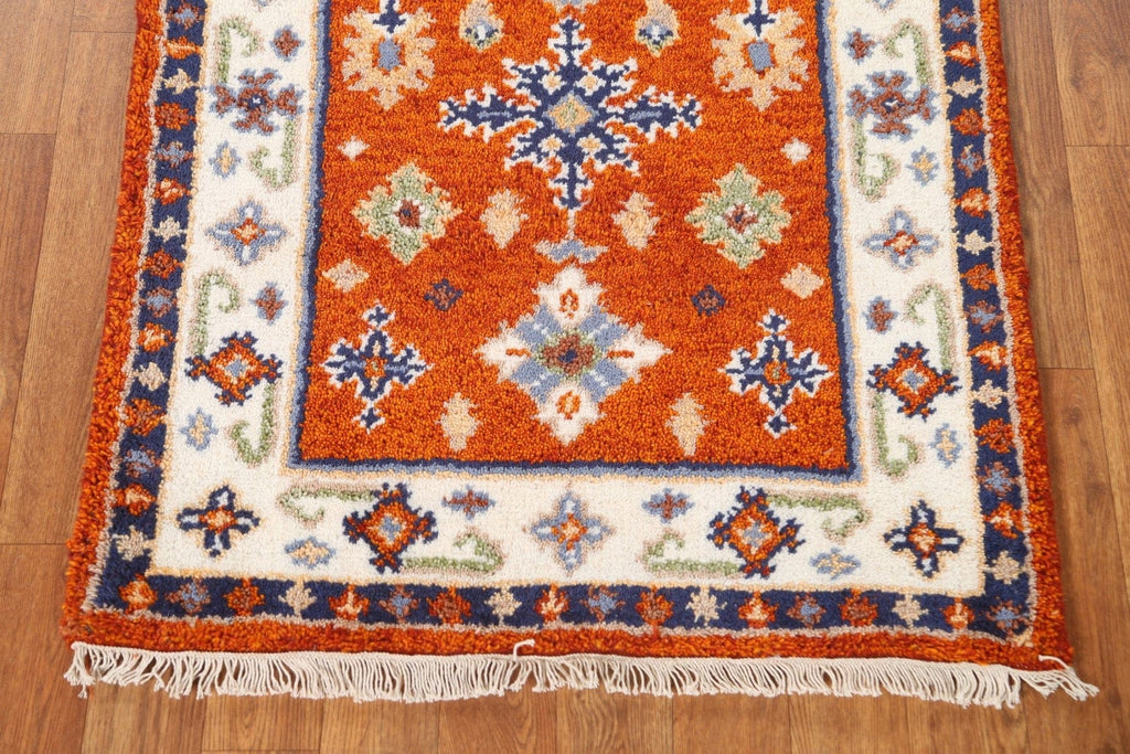 Orange Wool Kazak Oriental Runner Rug 2x5