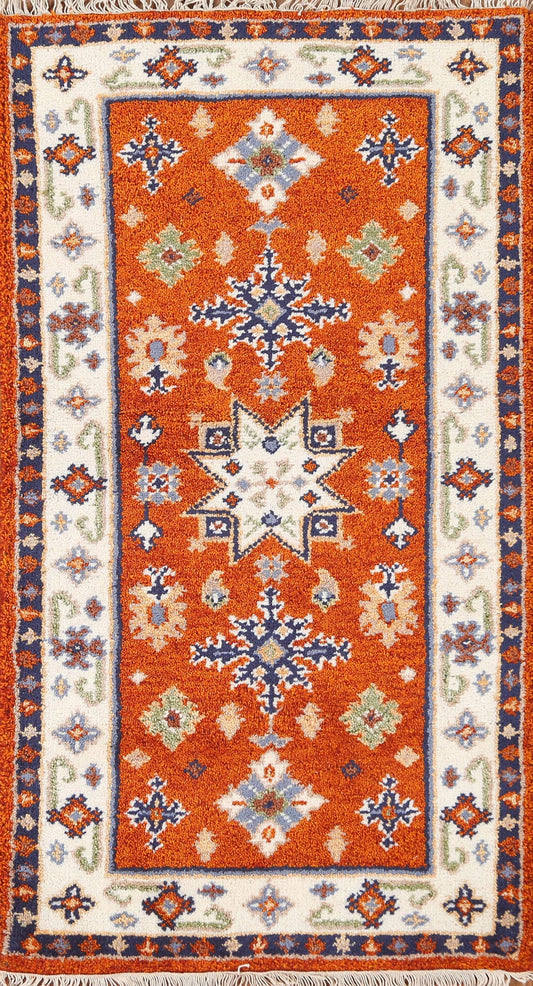 Orange Wool Kazak Oriental Runner Rug 2x5