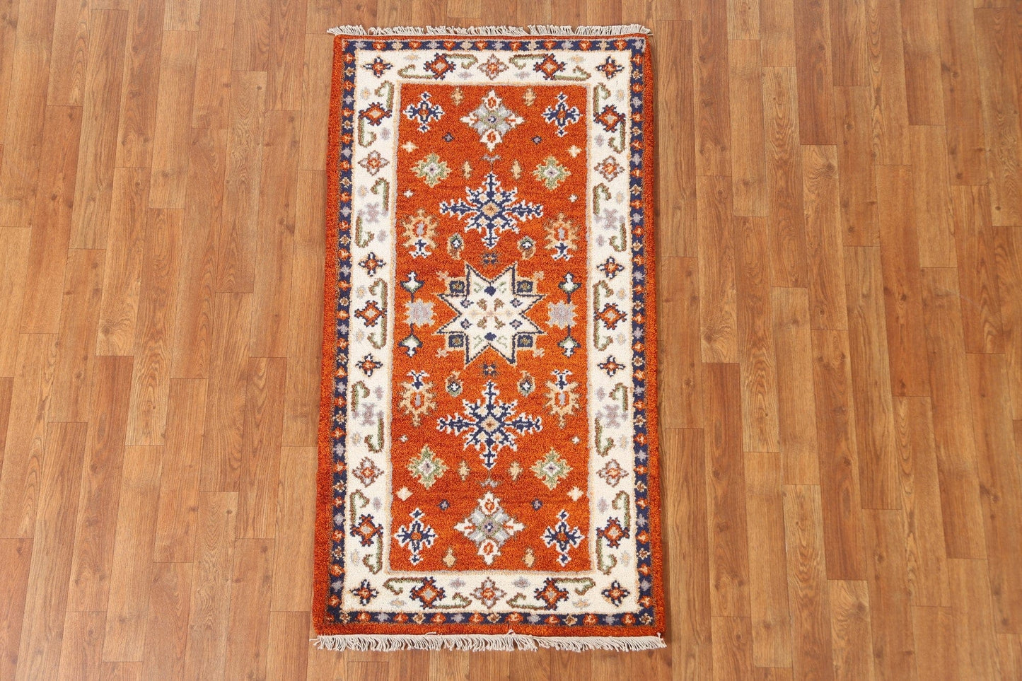 Geometric Wool Kazak Oriental Runner Rug 2x5