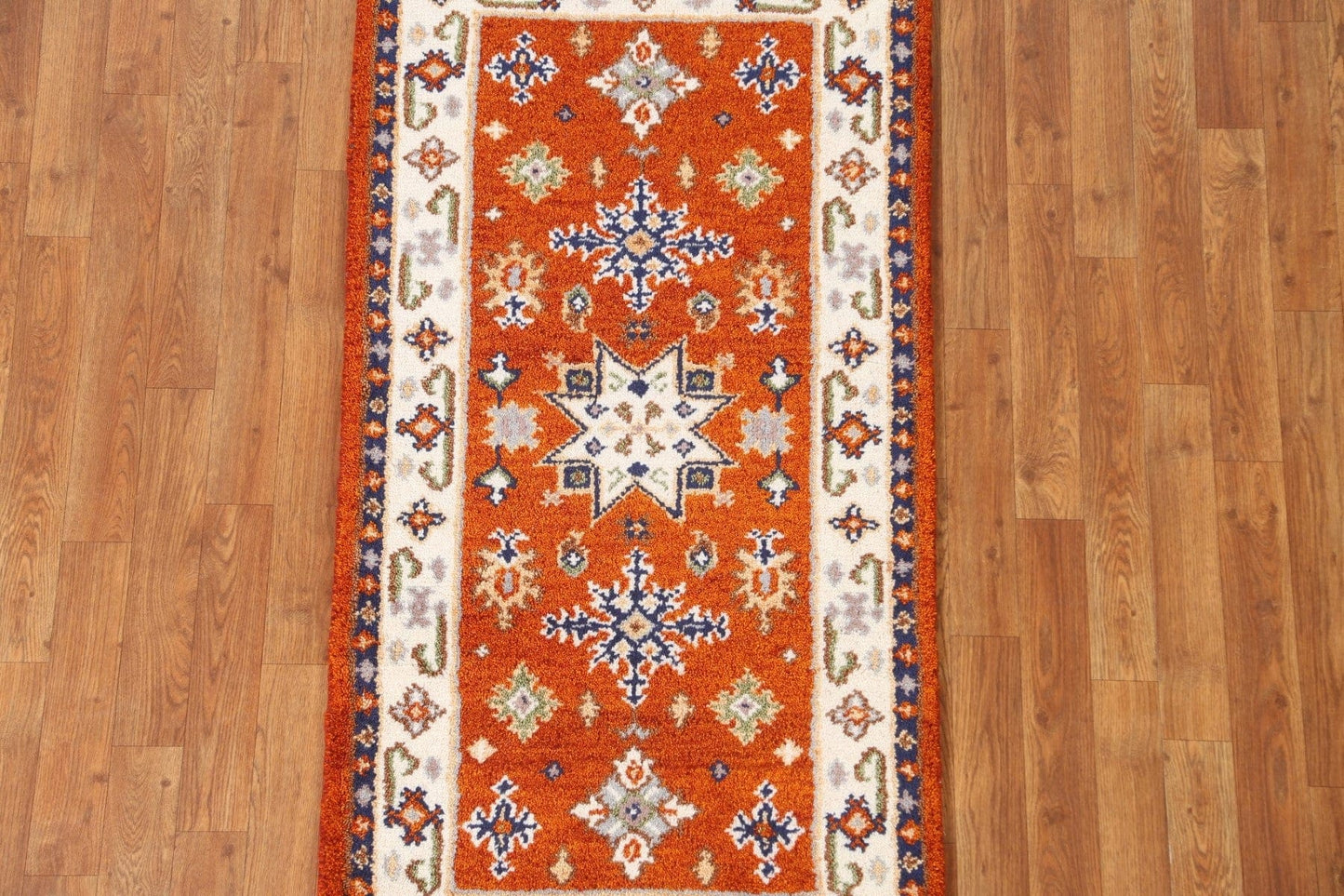 Geometric Wool Kazak Oriental Runner Rug 2x5