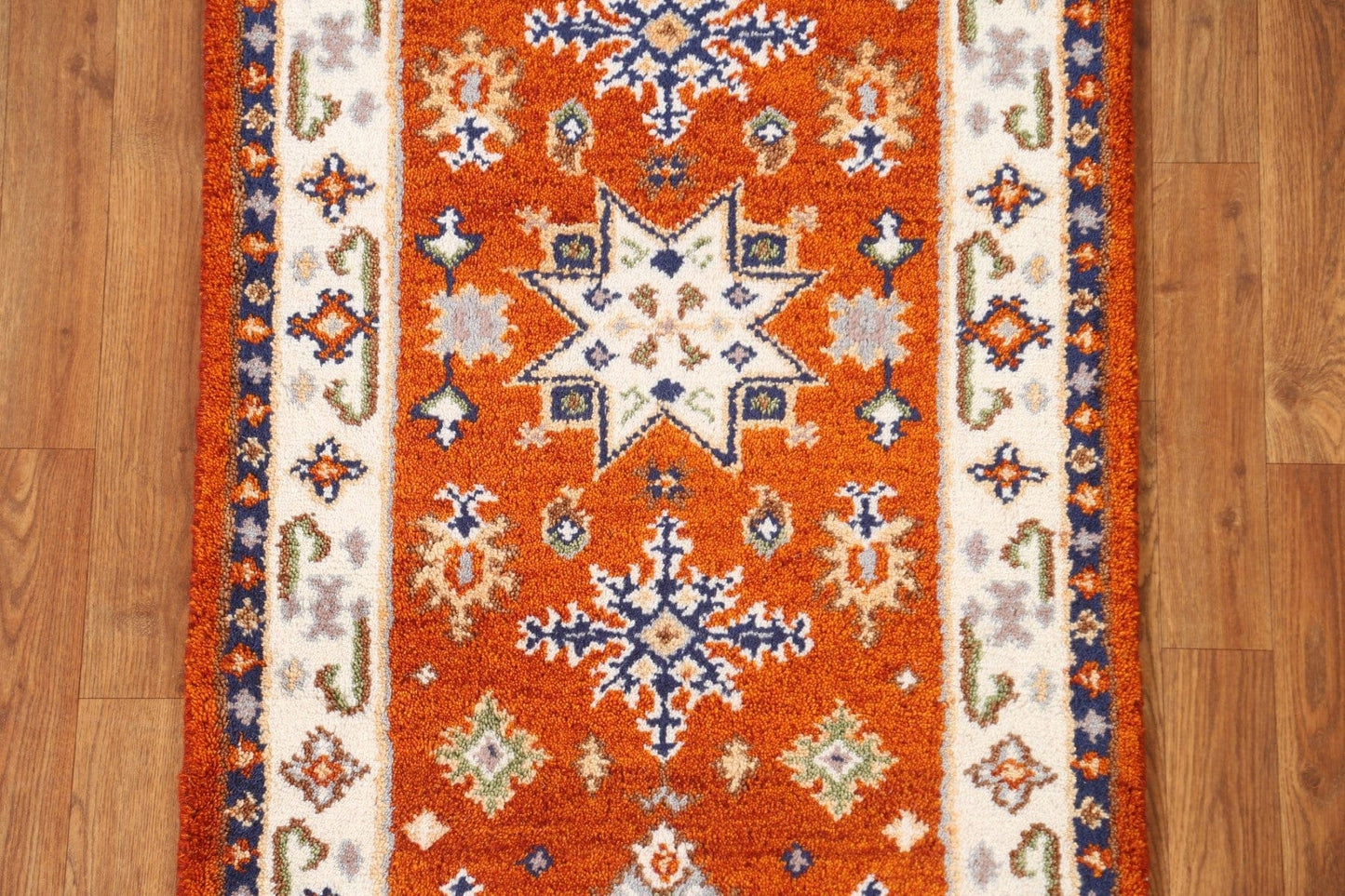 Geometric Wool Kazak Oriental Runner Rug 2x5