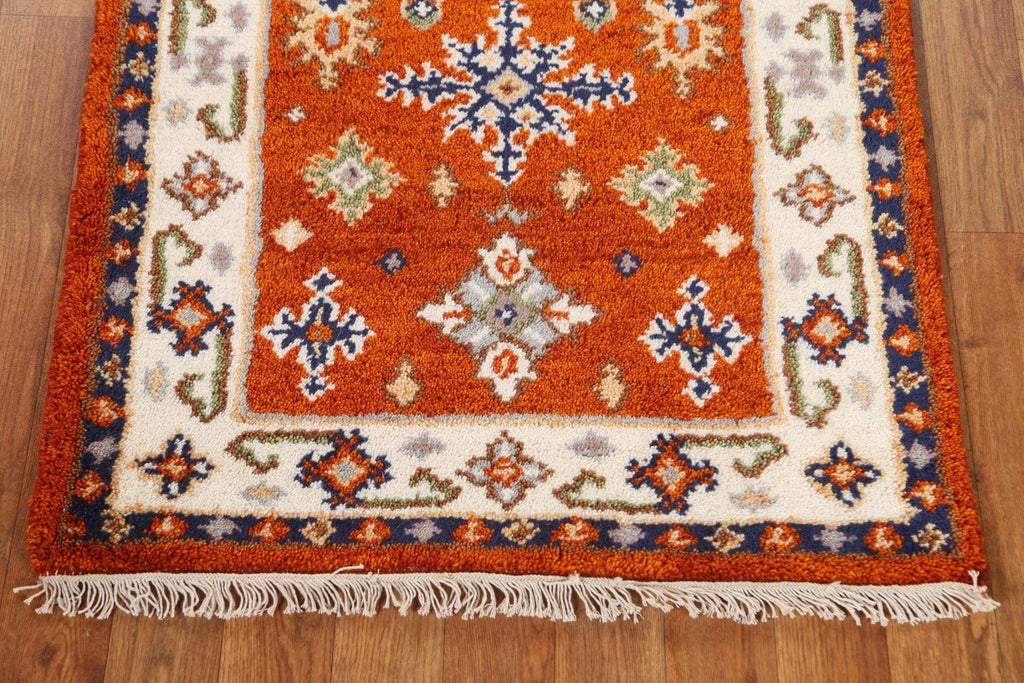 Geometric Wool Kazak Oriental Runner Rug 2x5