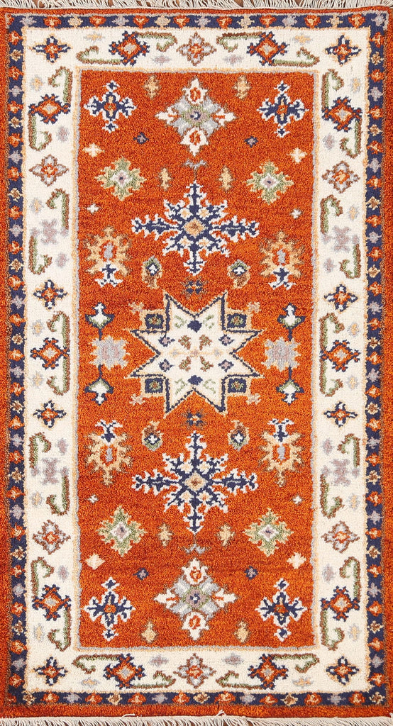 Geometric Wool Kazak Oriental Runner Rug 2x5