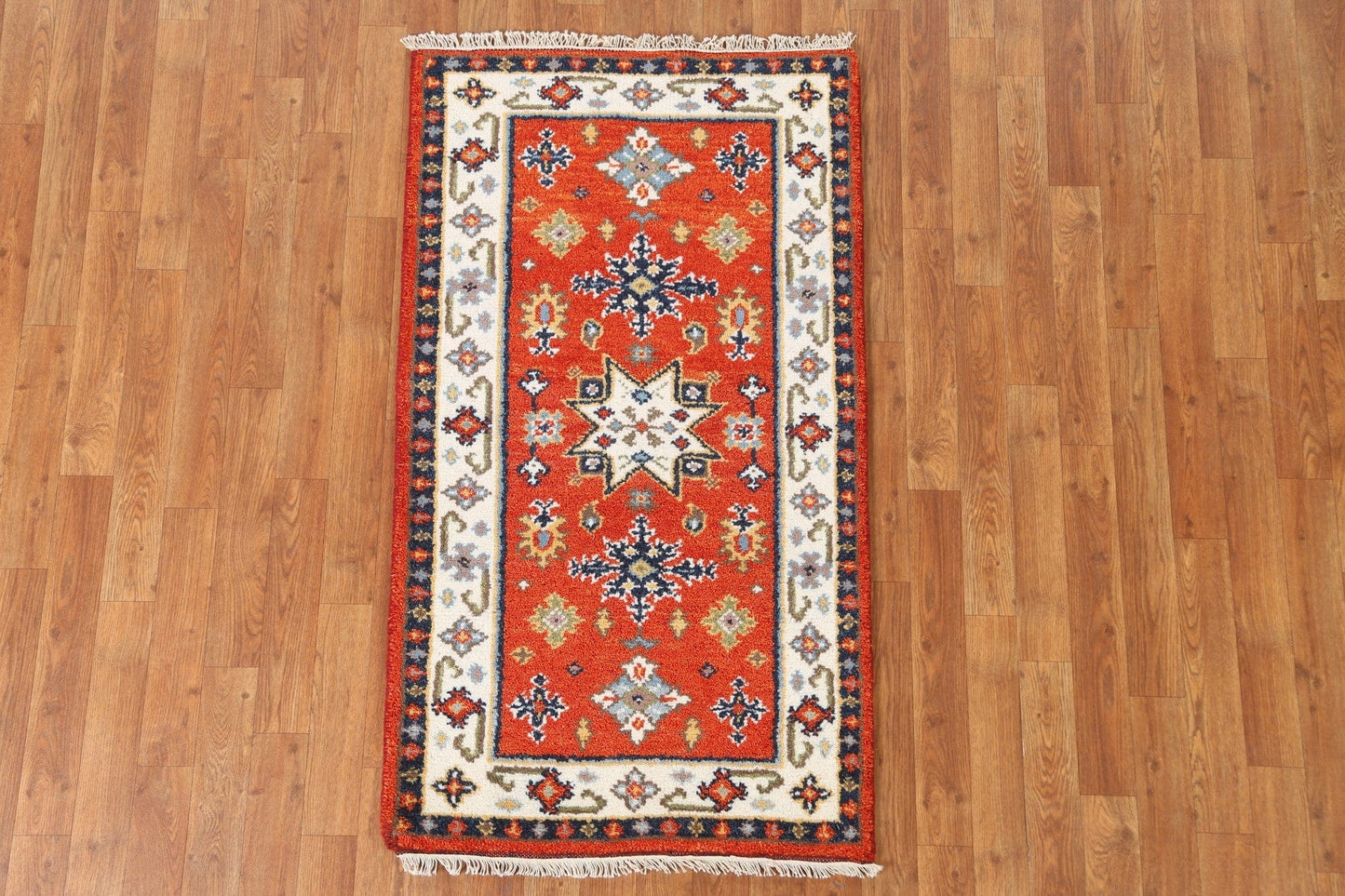 Geometric Wool Kazak Oriental Runner Rug 2x5