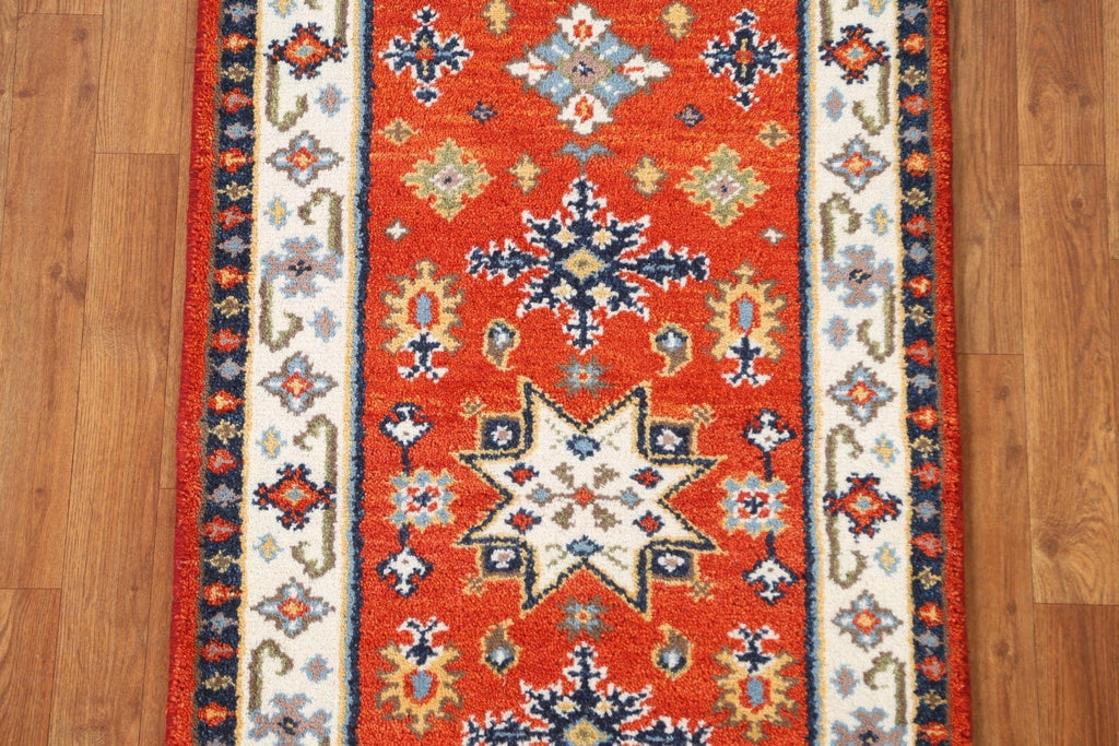 Geometric Wool Kazak Oriental Runner Rug 2x5