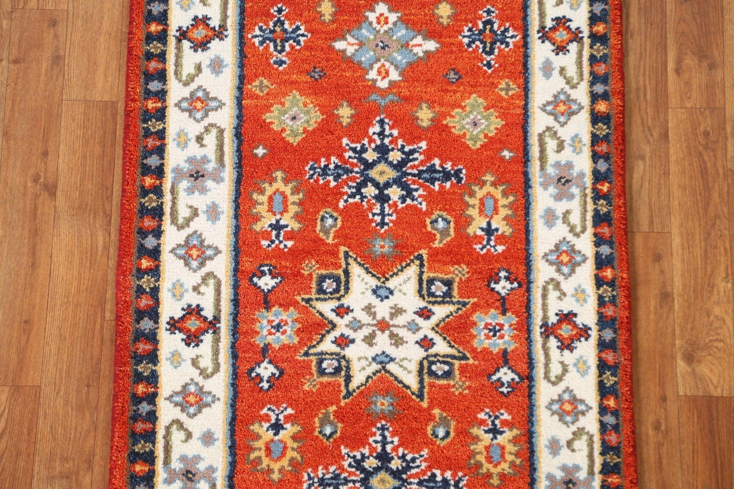 Geometric Wool Kazak Oriental Runner Rug 2x5