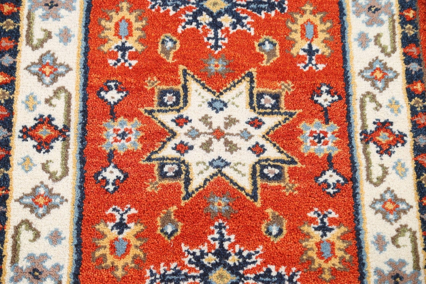 Geometric Wool Kazak Oriental Runner Rug 2x5