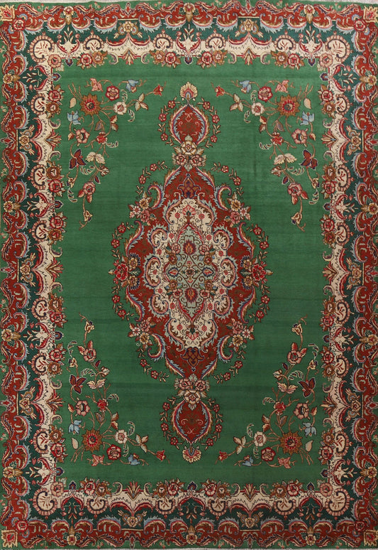 Vintage Green Tabriz Persian Area Rug 10x13