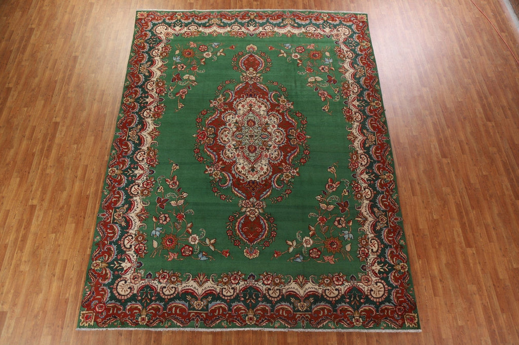 Vintage Green Tabriz Persian Area Rug 10x13