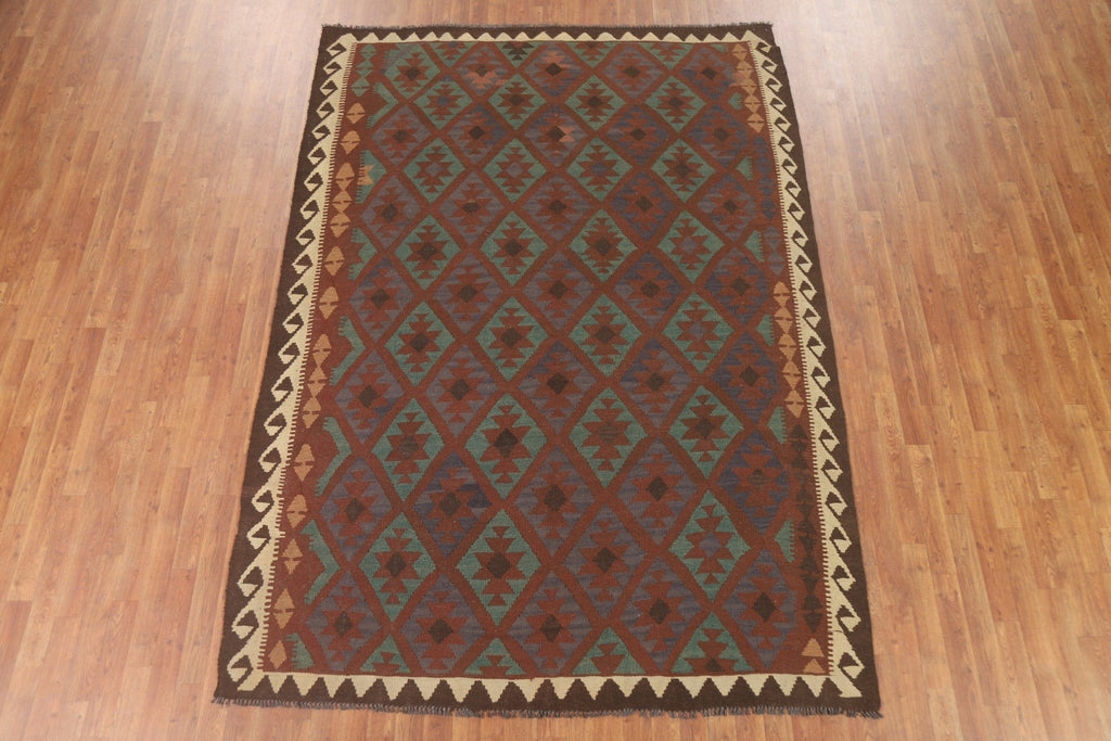 Geometric Kilim Wool Area Rug 7x9