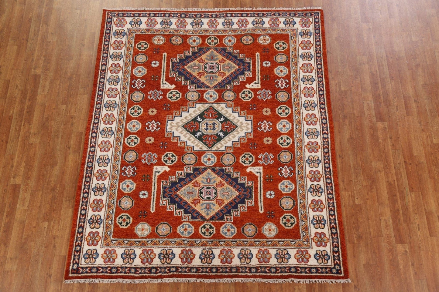 Geometric Kazak Oriental Area Rug 7x8