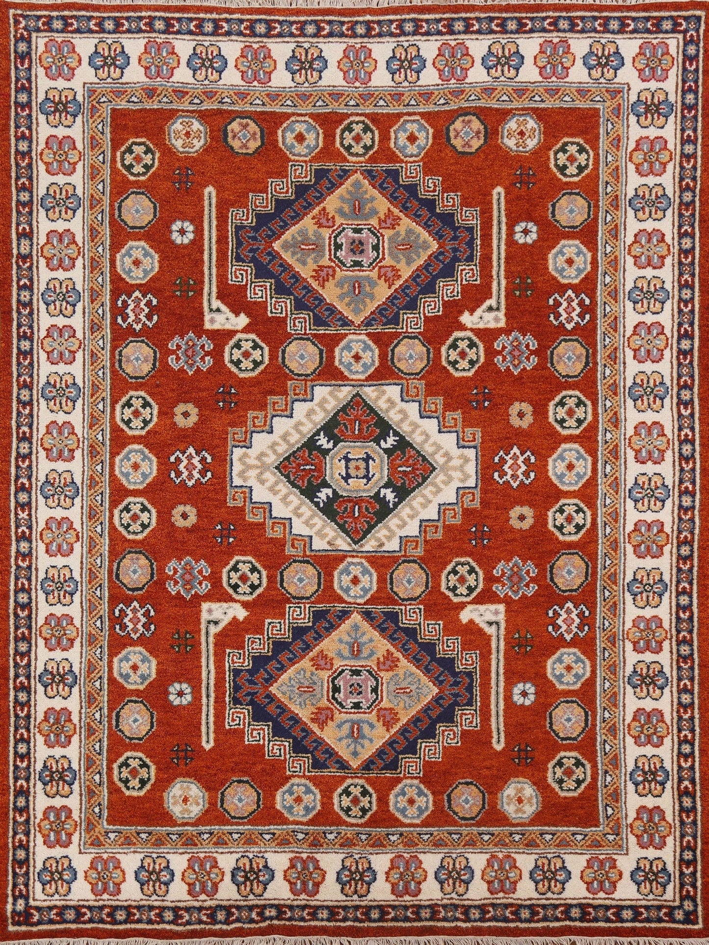 Geometric Kazak Oriental Area Rug 7x8