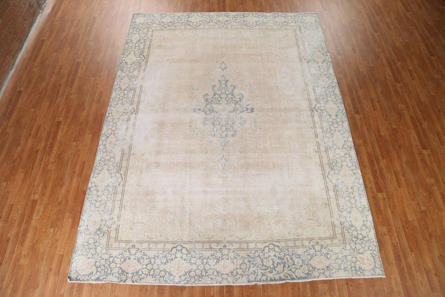 Muted Distressed Kerman Persian Area Rug 9x13