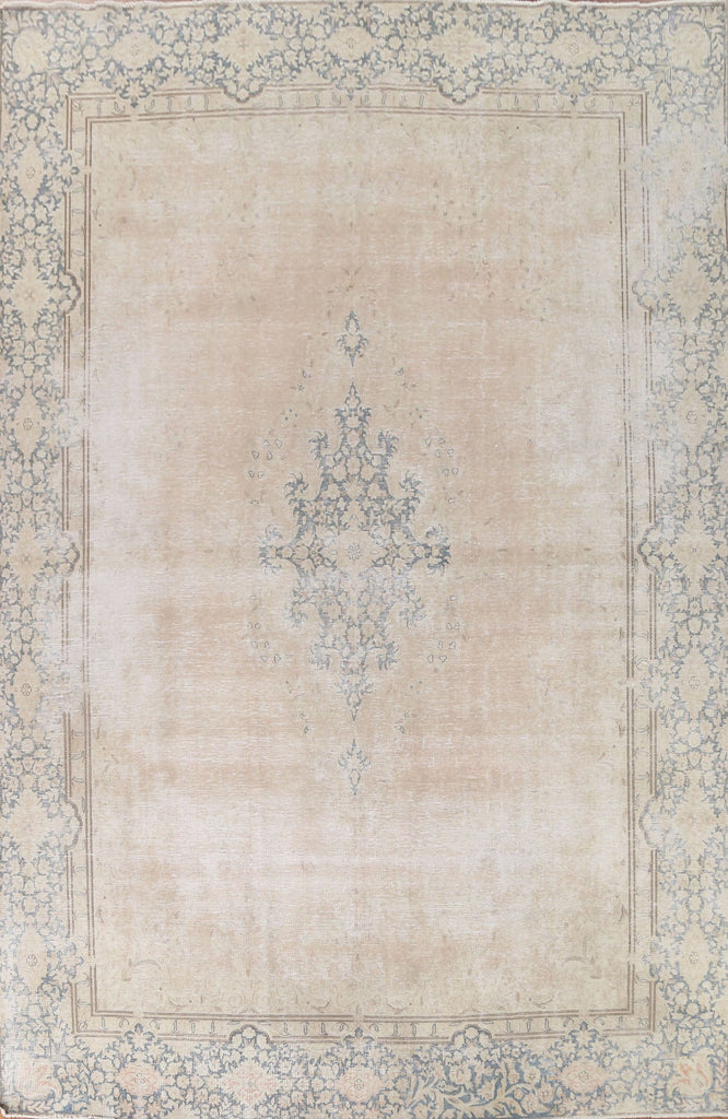 Muted Distressed Kerman Persian Area Rug 9x13