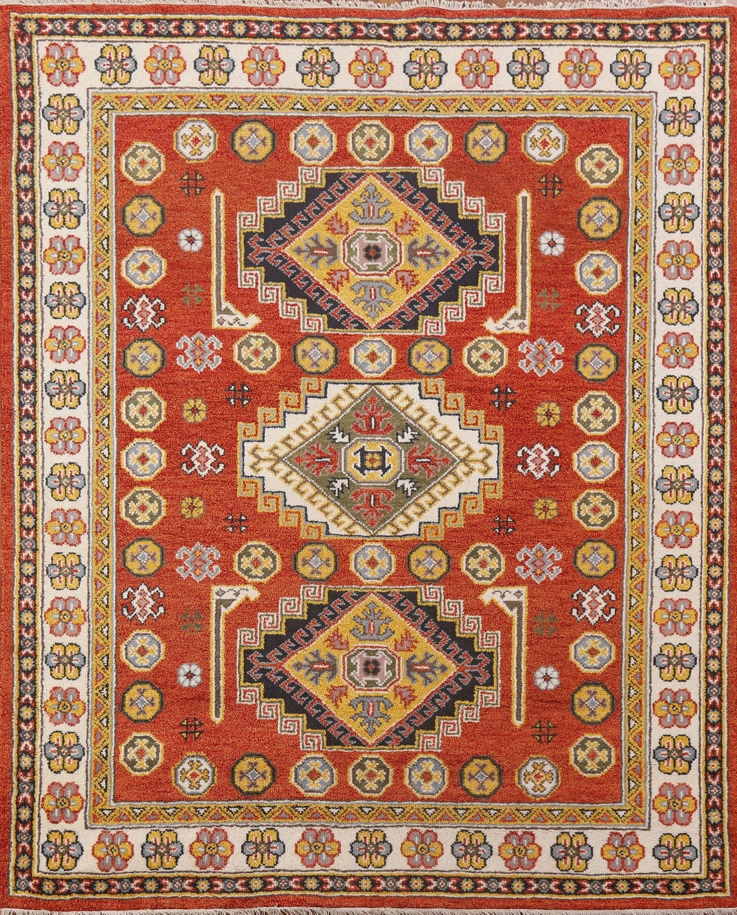 Geometric Kazak Oriental Area Rug 7x8