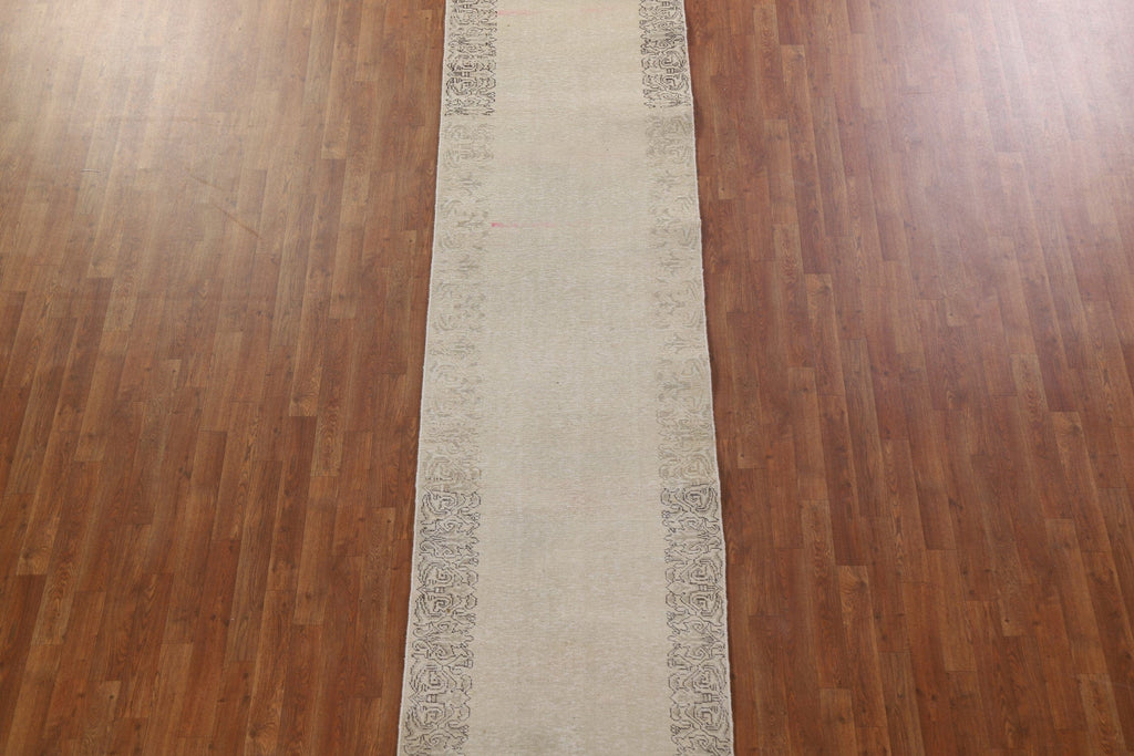 Muted Distressed Tabriz Persian Runner Rug 3x16