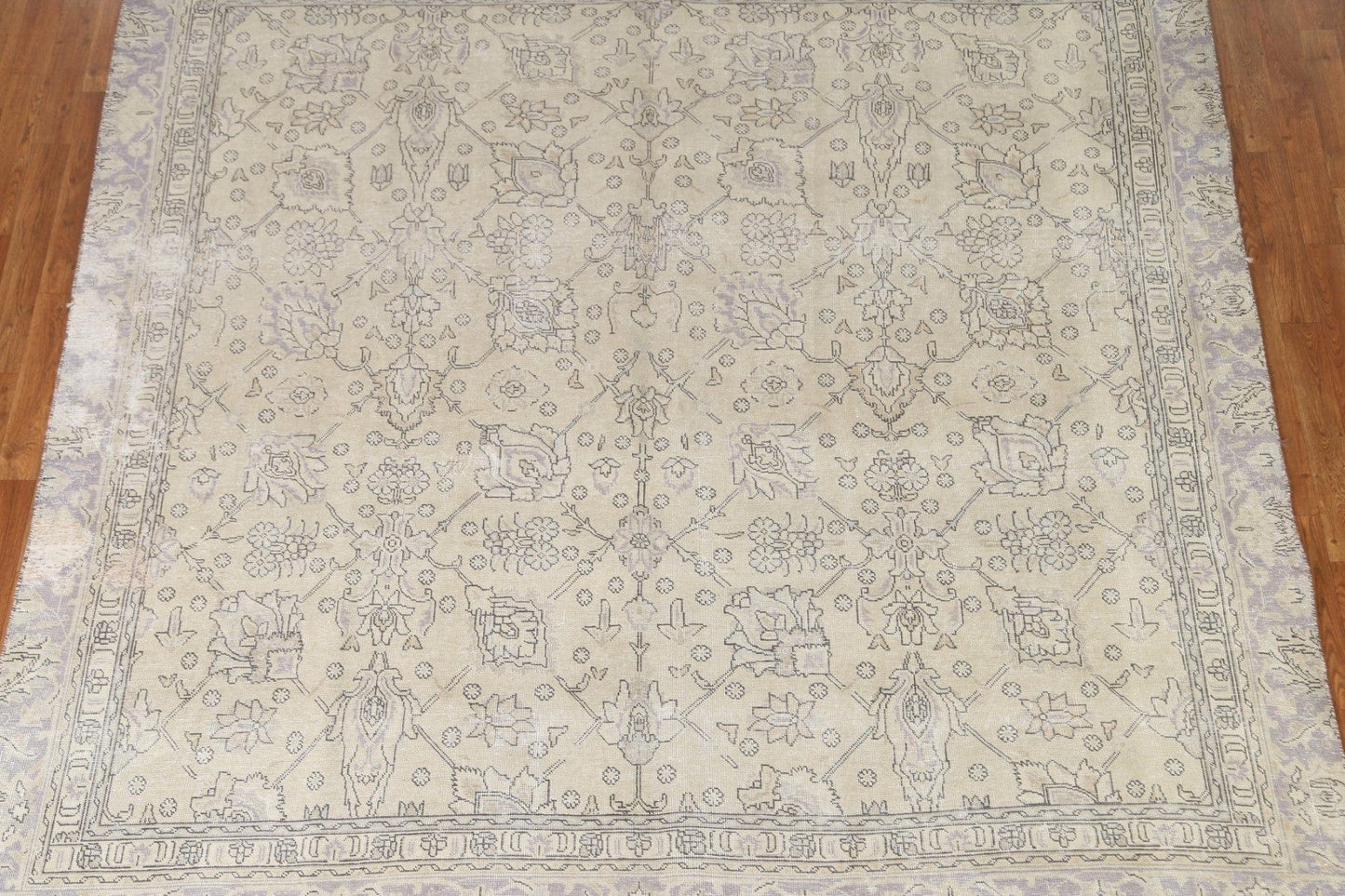 Distressed Muted Tabriz Persian Square Rug 8x8