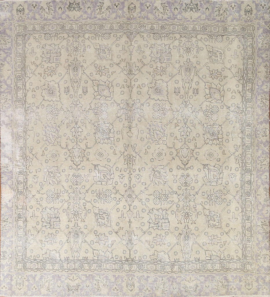 Distressed Muted Tabriz Persian Square Rug 8x8