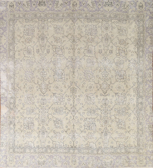 Distressed Muted Tabriz Persian Square Rug 8x8