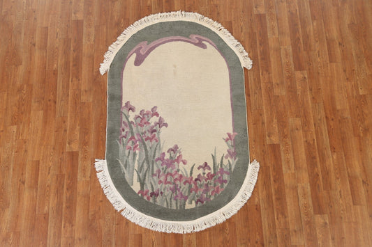 Oval Art Deco Floral Oriental Rug 3x5