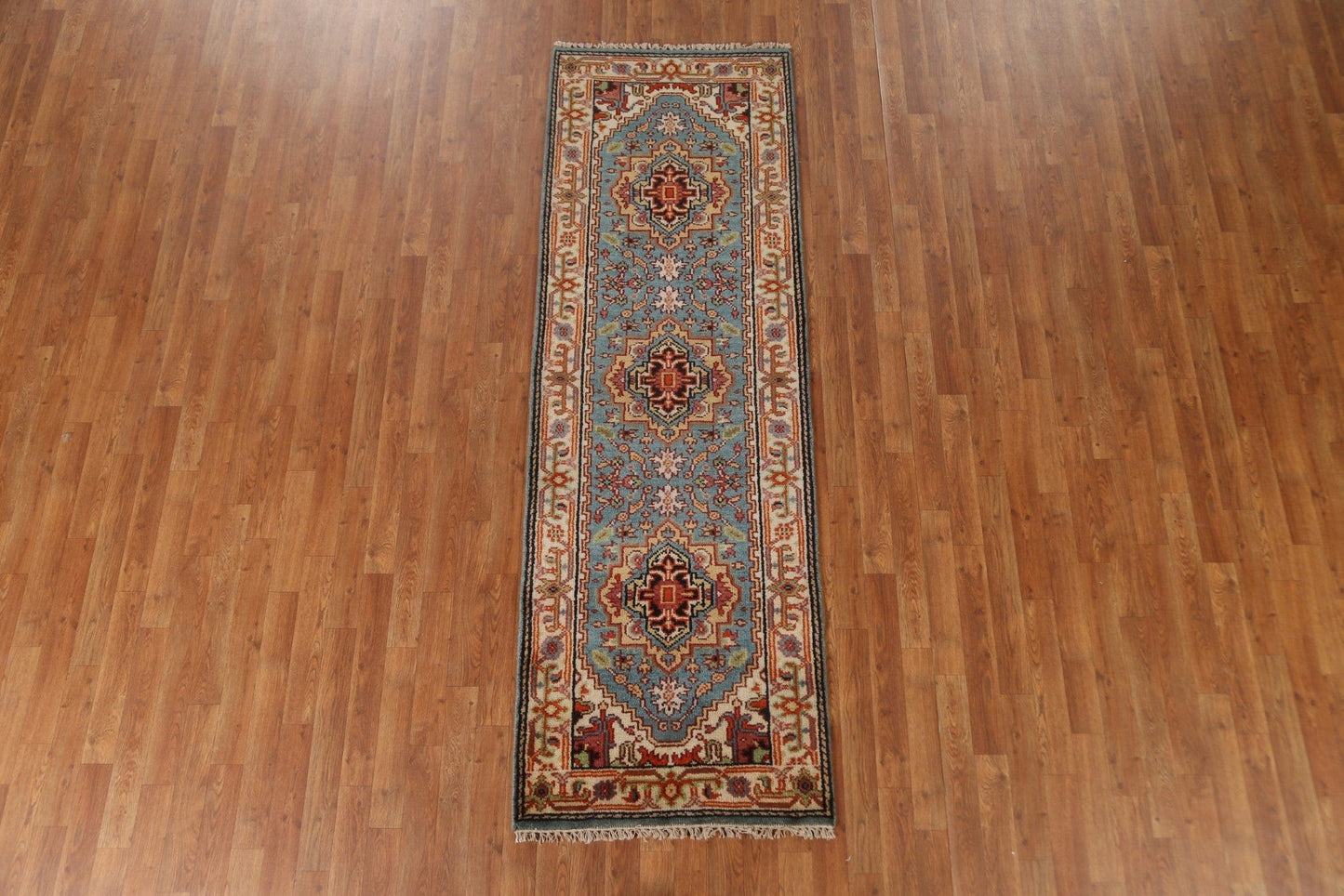 Light Blue Heriz Runner Rug 3x8