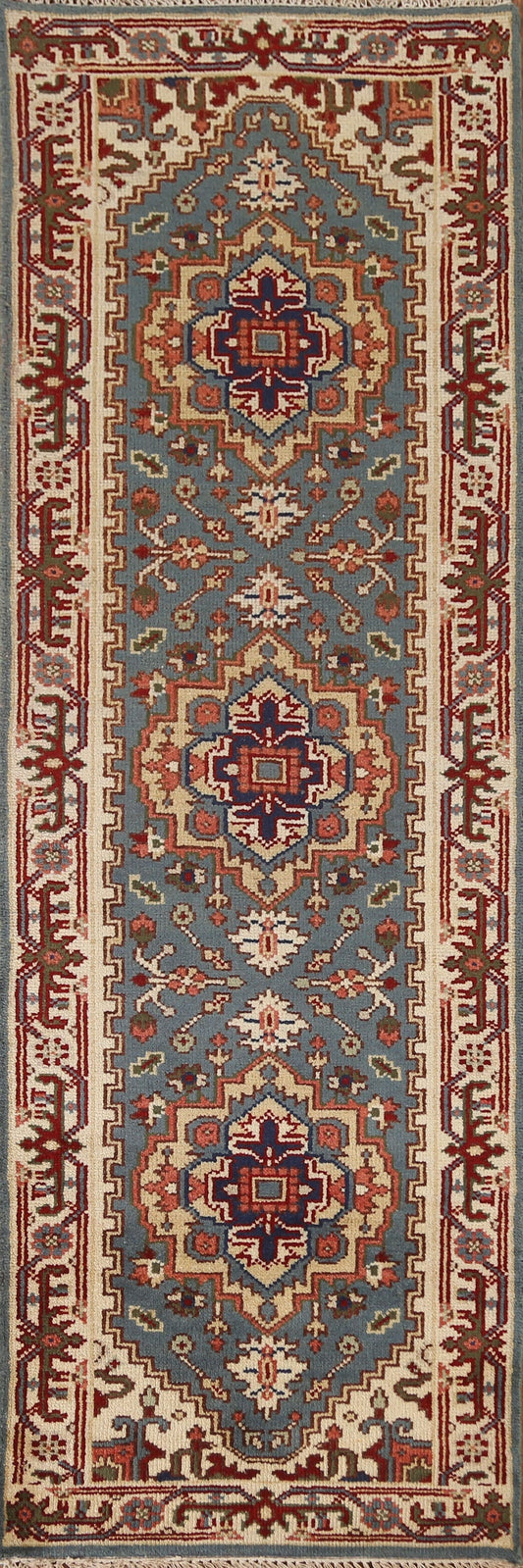 Hand-Knotted Heriz Runner Rug 3x8