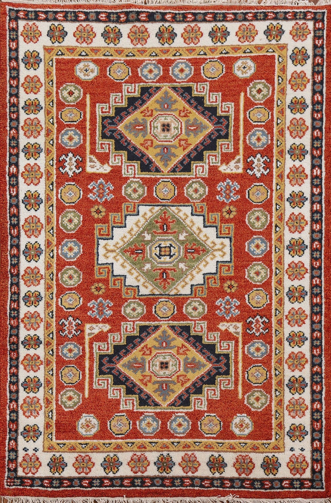 Geometric Kazak Oriental Area Rug 4x6