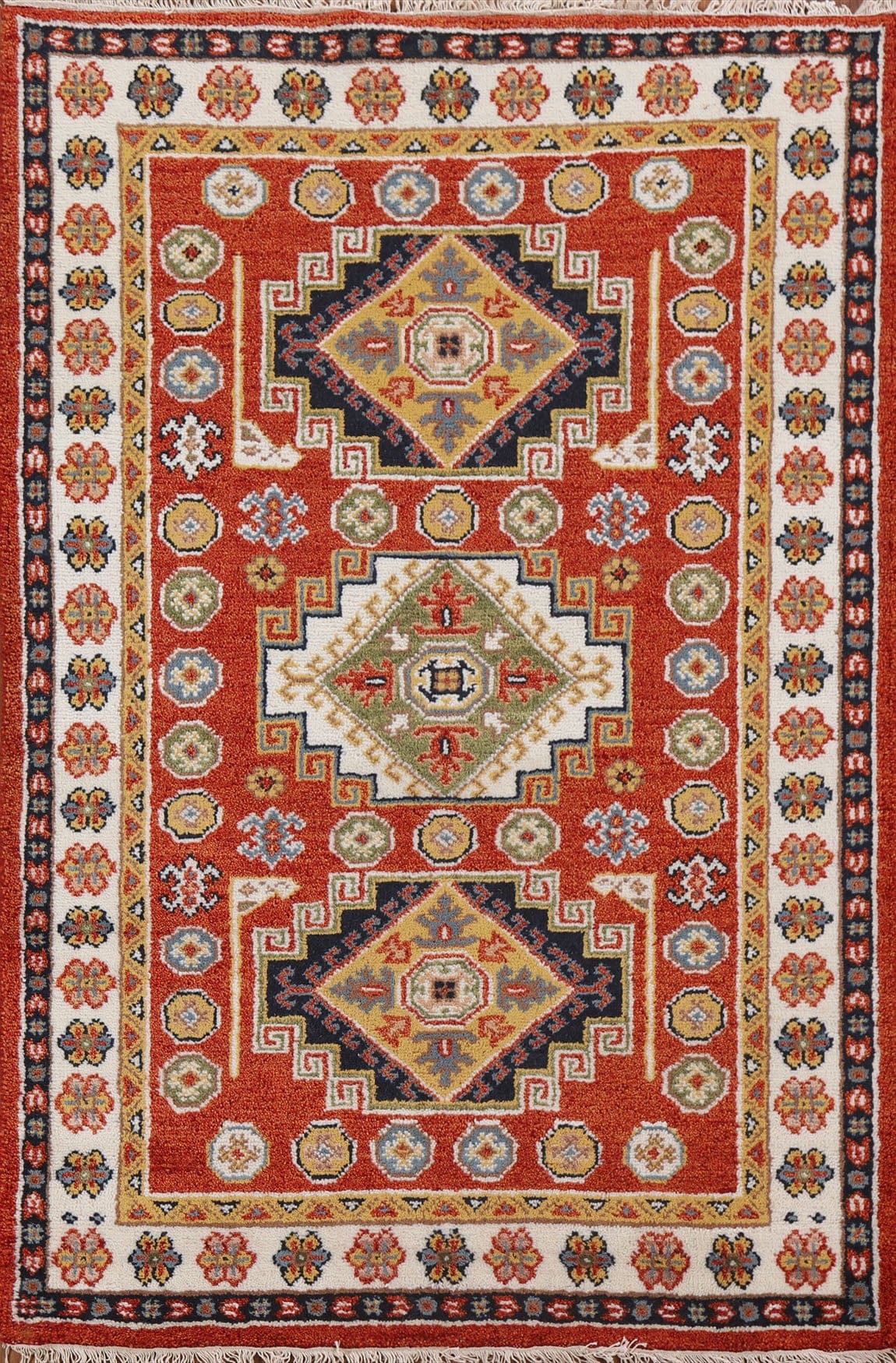 Geometric Kazak Oriental Area Rug 4x6