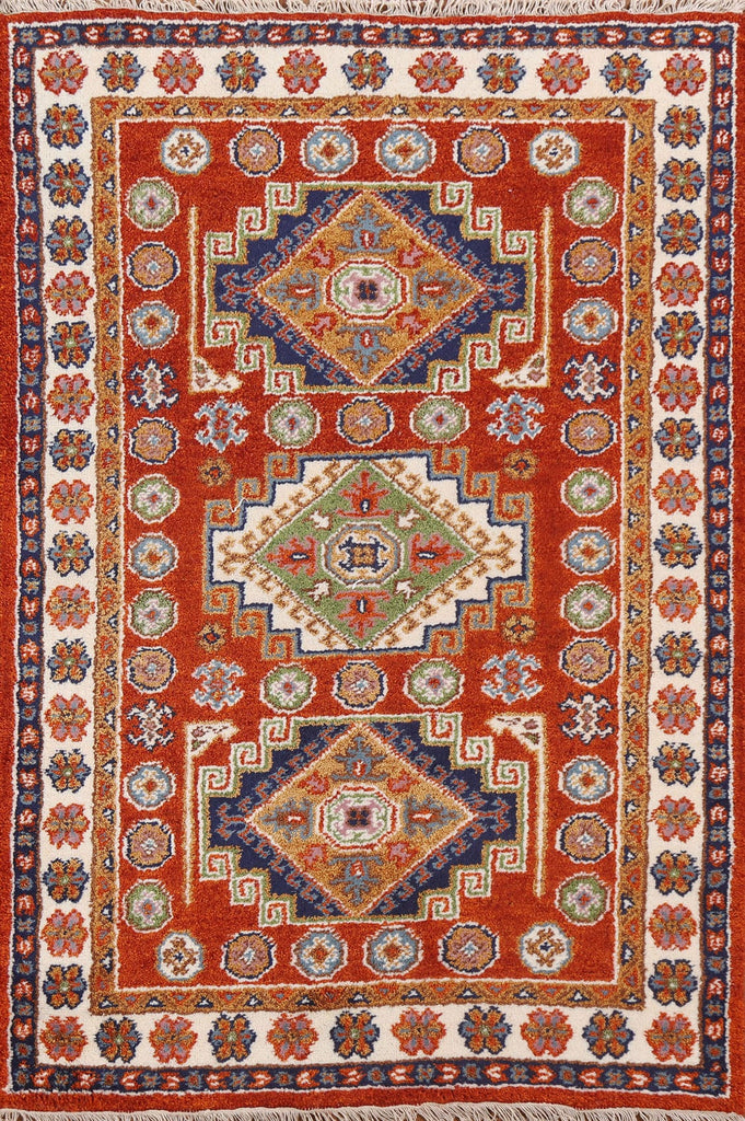 Hand-Knotted Kazak Area Rug 4x6