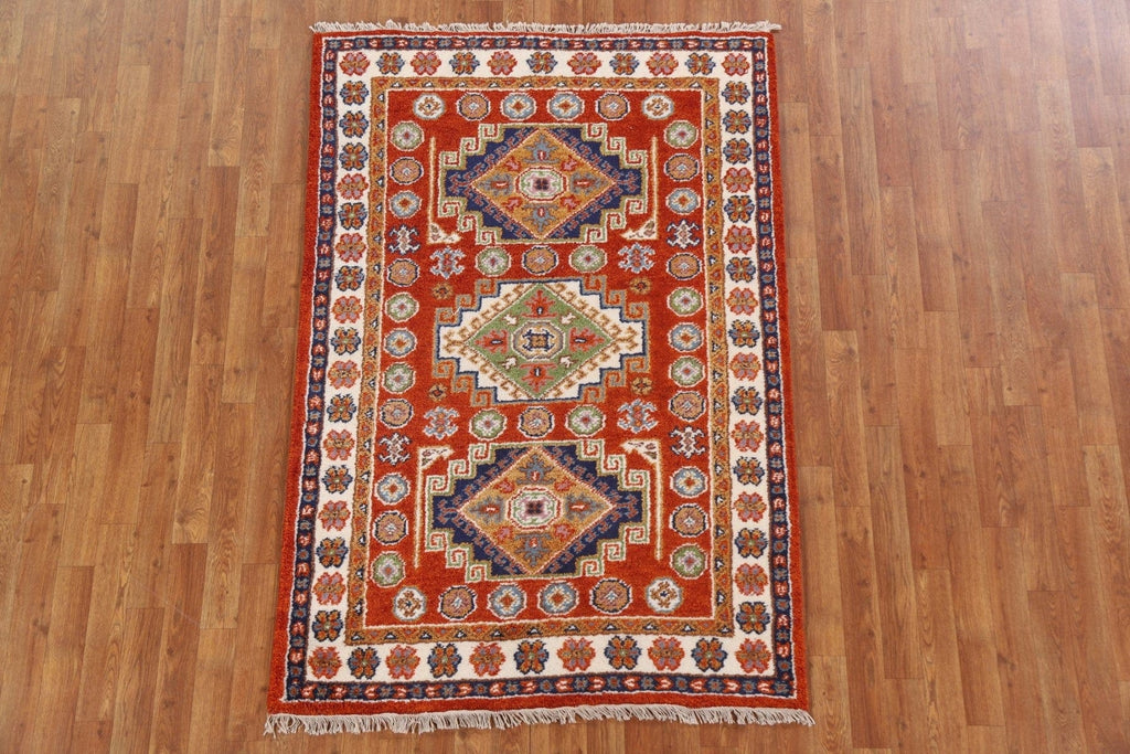 Hand-Knotted Kazak Area Rug 4x6