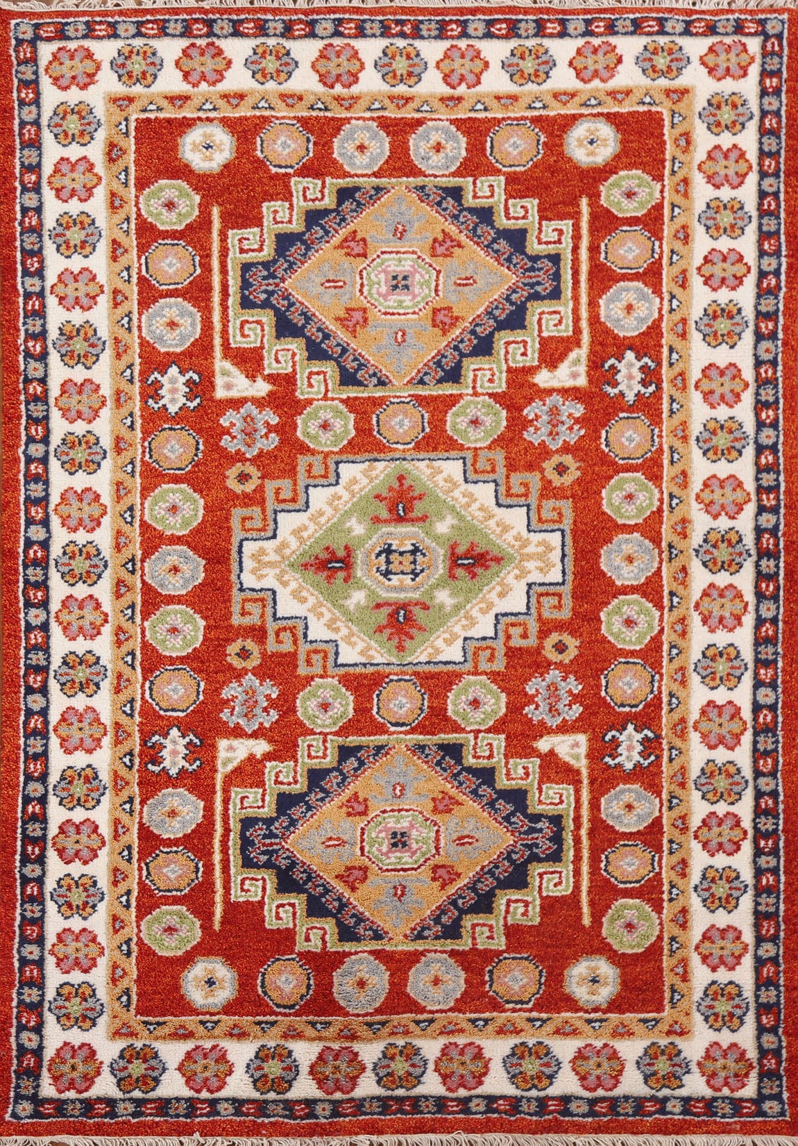 Geometric Kazak Oriental Area Rug 4x6