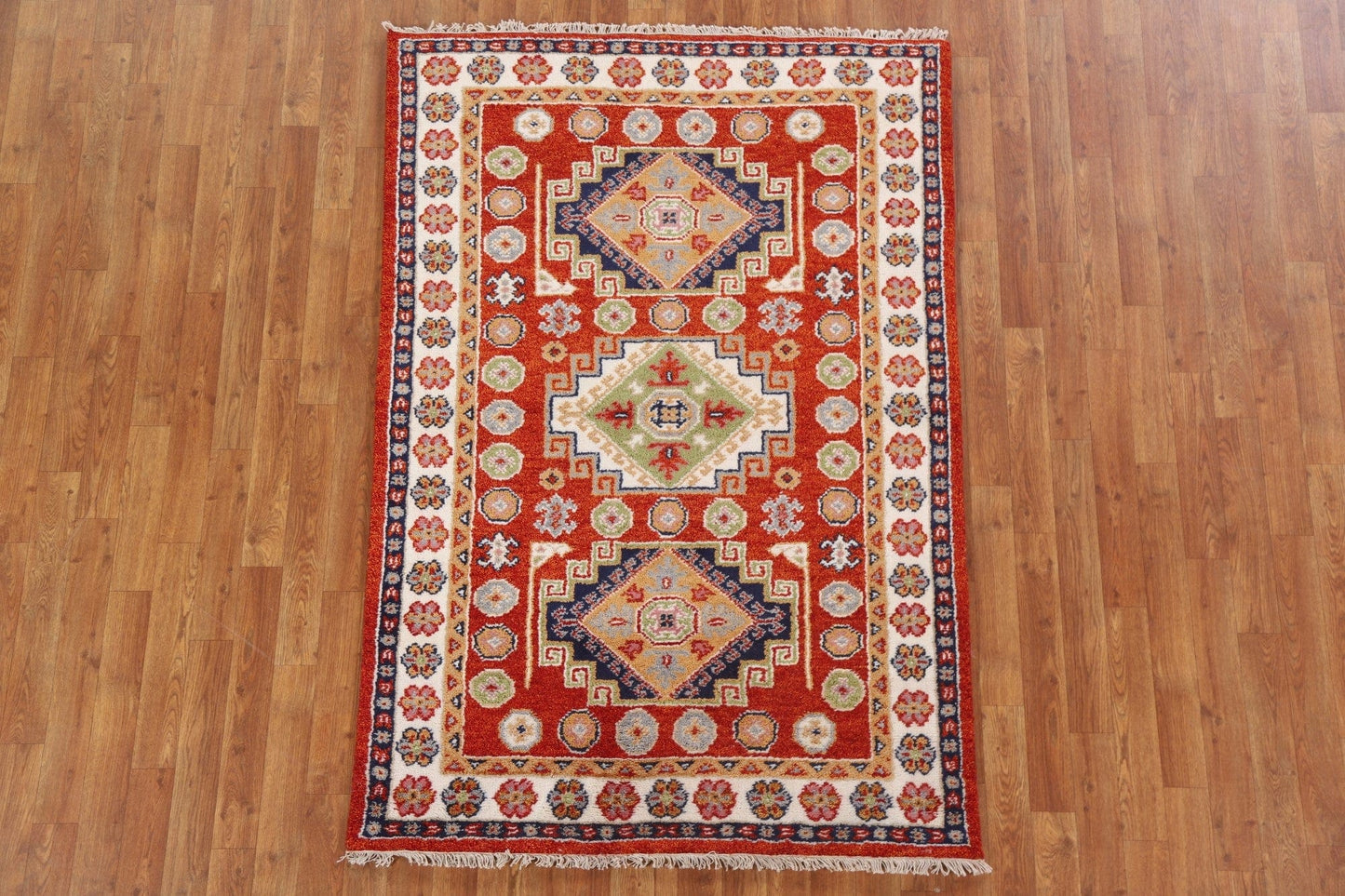 Geometric Kazak Oriental Area Rug 4x6