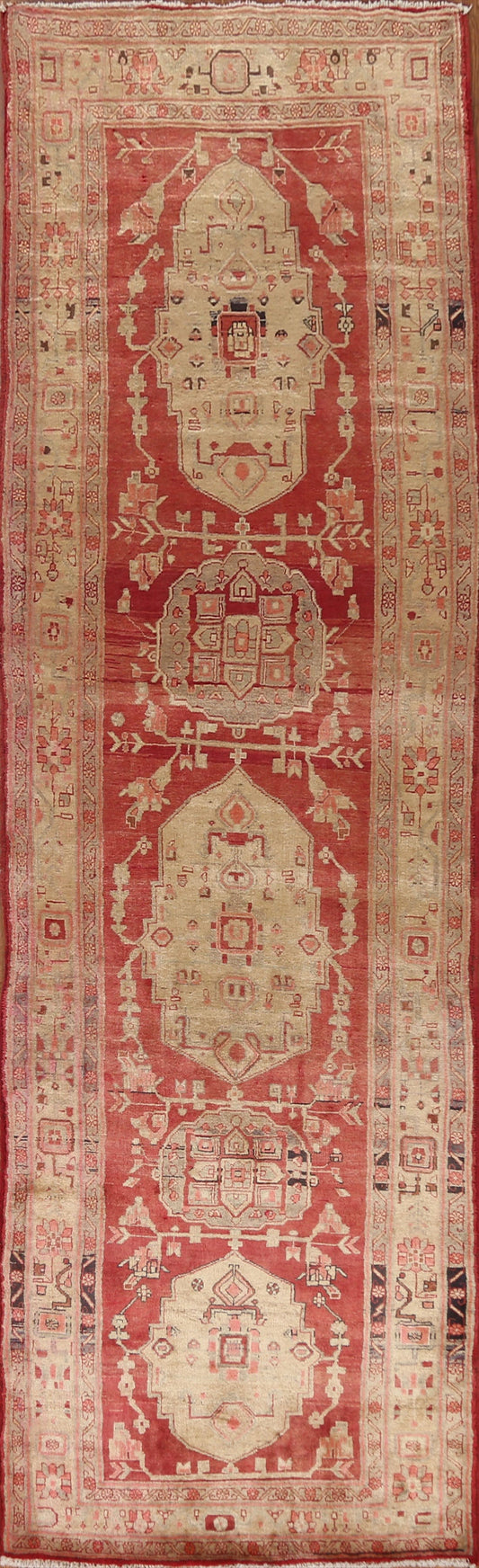 Red Wool Ardebil Persian Runner Rug 4x13