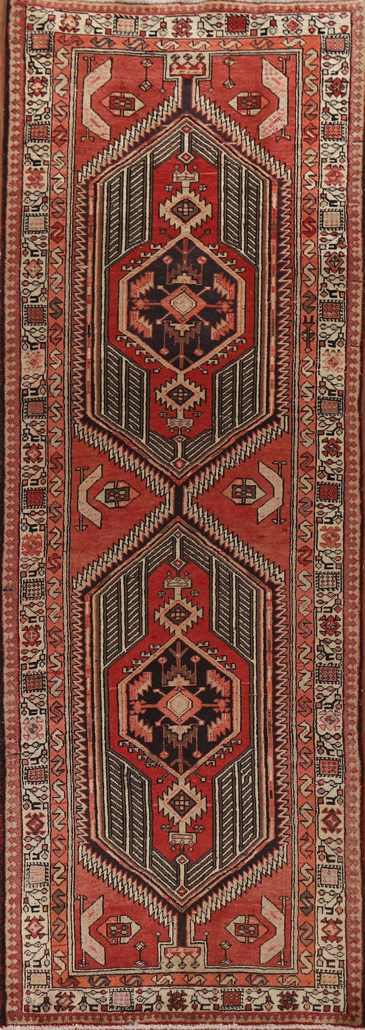 Red Wool Ardebil Persian Runner Rug 4x11