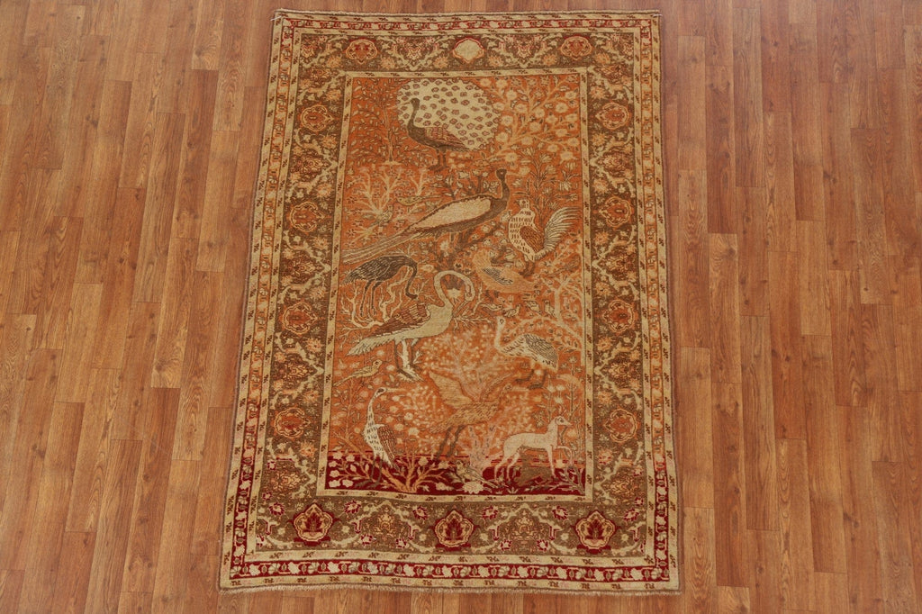 Vegetable Dye Animal Pictorial Tabriz Persian Rug 4x6