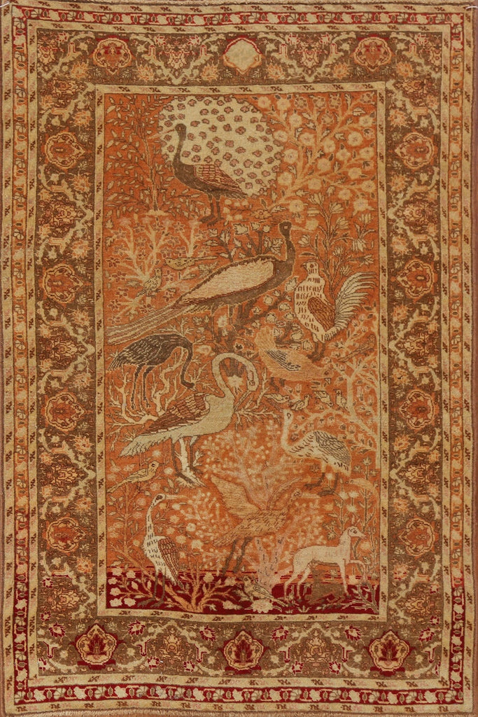 Vegetable Dye Animal Pictorial Tabriz Persian Rug 4x6