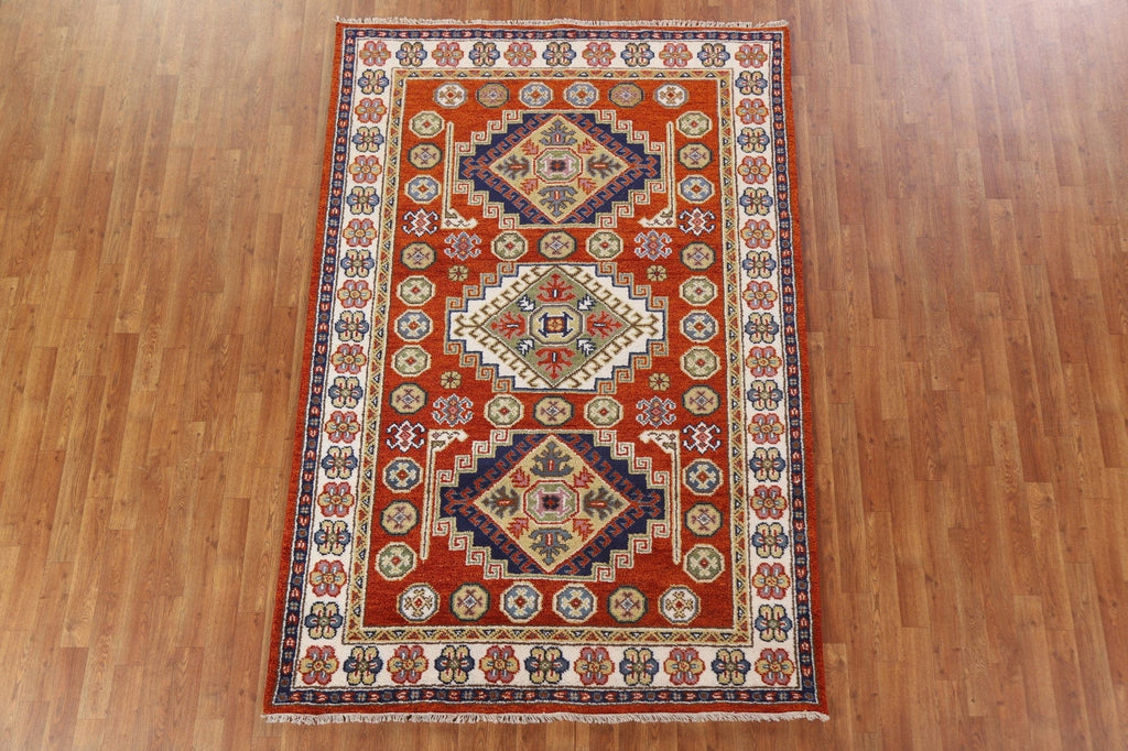 Orange Wool Kazak Area Rug 5x8