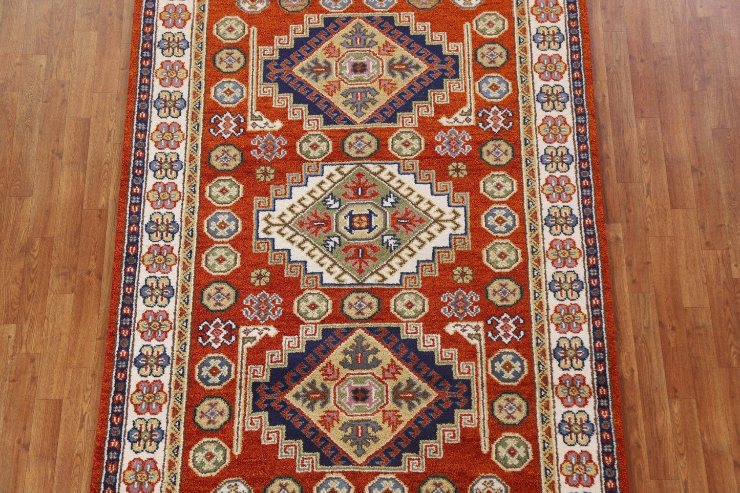 Orange Wool Kazak Area Rug 5x8