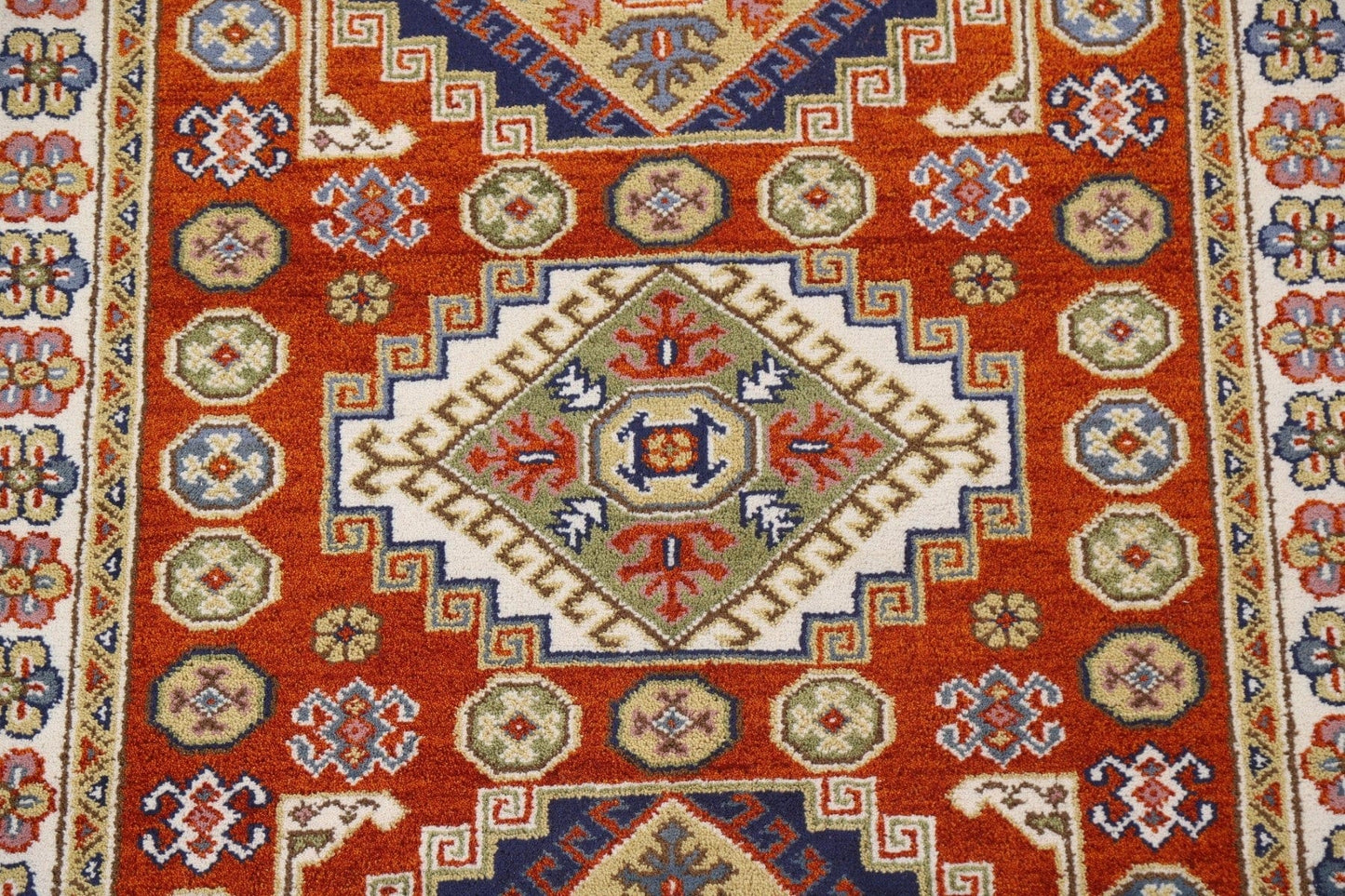 Orange Wool Kazak Area Rug 5x8