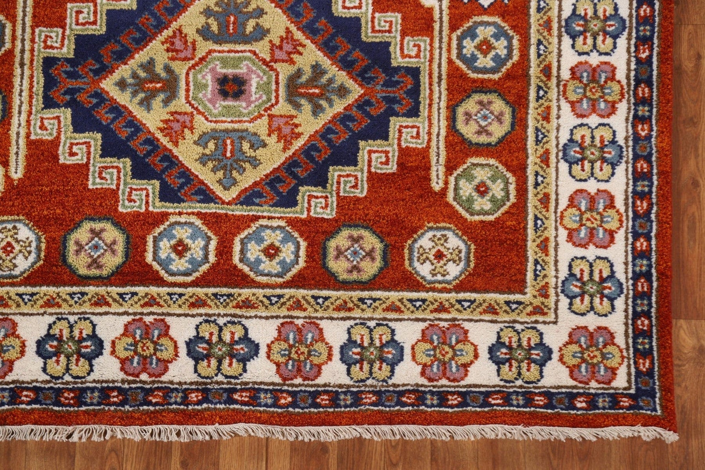 Orange Wool Kazak Area Rug 5x8