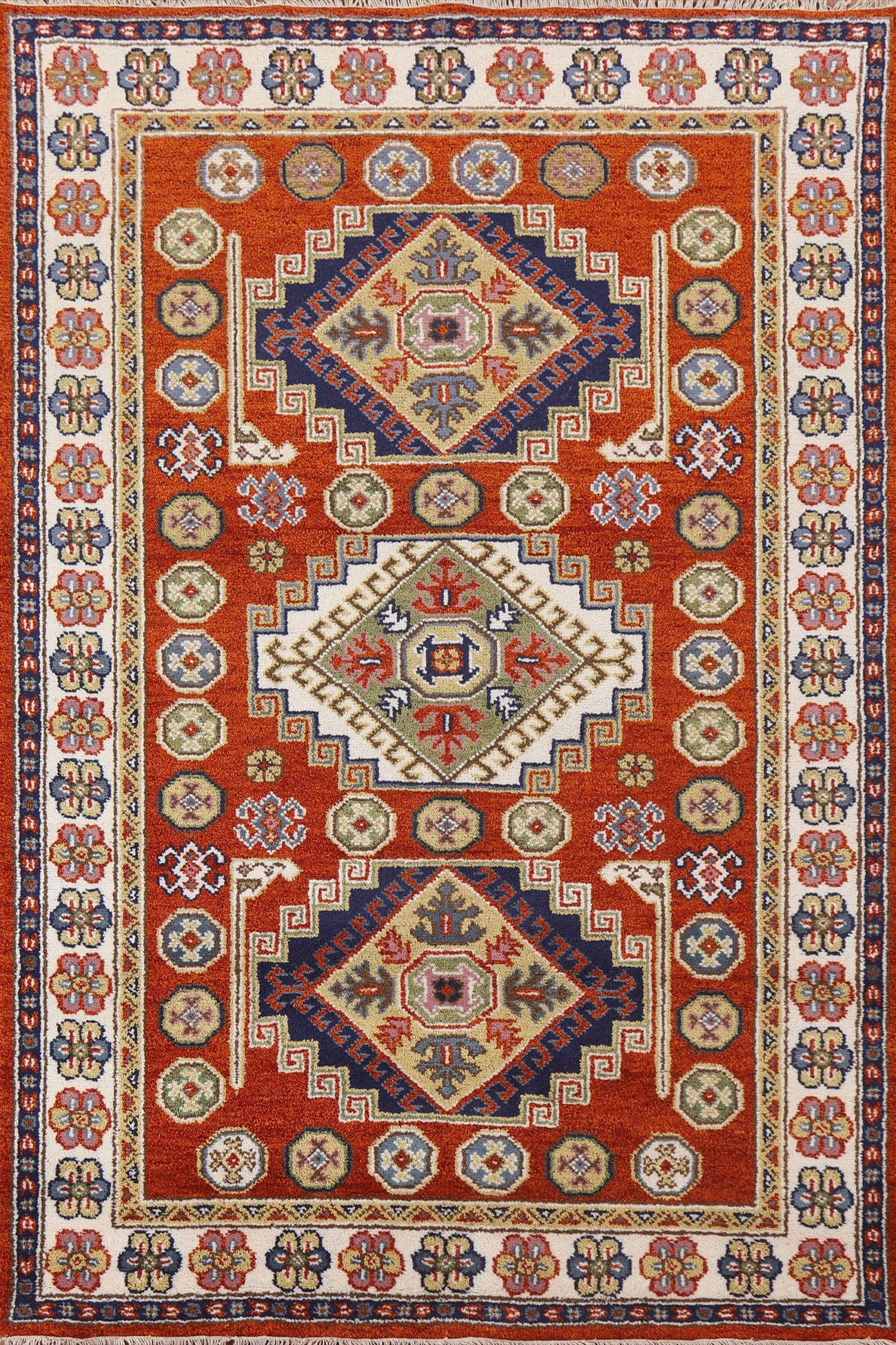 Orange Wool Kazak Area Rug 5x8