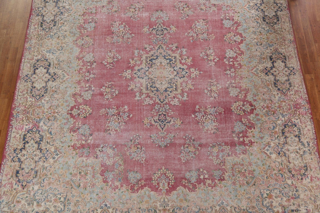 Antique Distressed Kerman Persian Wool Rug 10x12